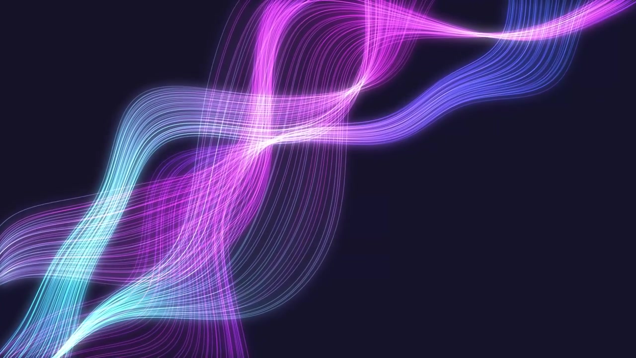 Luminous neon cyan and magenta silk waves undulate smoothly over a dark background.
