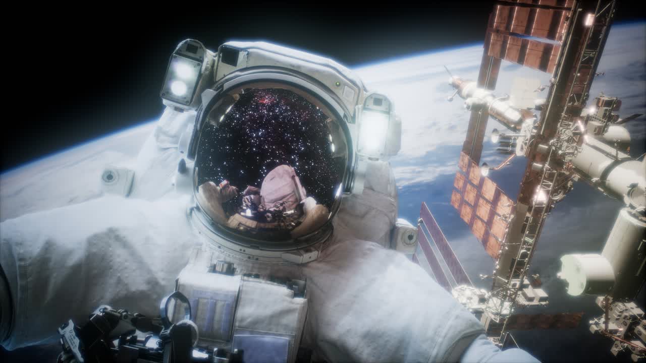 Astronaut på rymdpromenad. Bildelement tillhandahållna av NASA