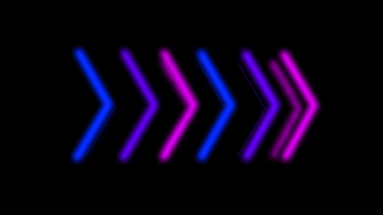 señal de neón flechas animación de señal de luz rosa y azul que se extiende desde el centro con un fondo negro. se puede utilizar para componer varios medios como noticias, presentaciones, medios en línea, redes sociales