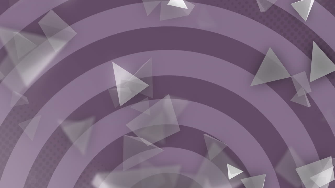 Translucent gray triangles drifting across purple concentric arcs, forming abstract digital scene
