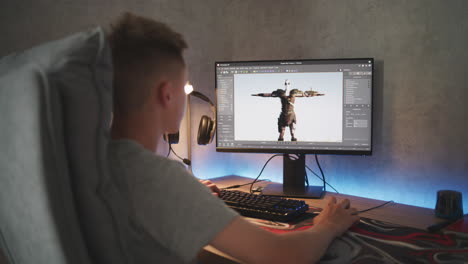 Young Person Working on 3D Model of Character on a Computer
