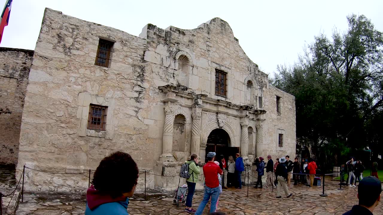 The Alamo, the San Antonio Mission made famous during the Battle for Texas Independence from Mexico. 4K30fps Seg 1 of 2 Slow Motion