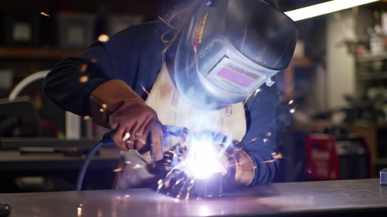 Woman Welding Metal