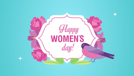 happy womens day card with flowers and bird