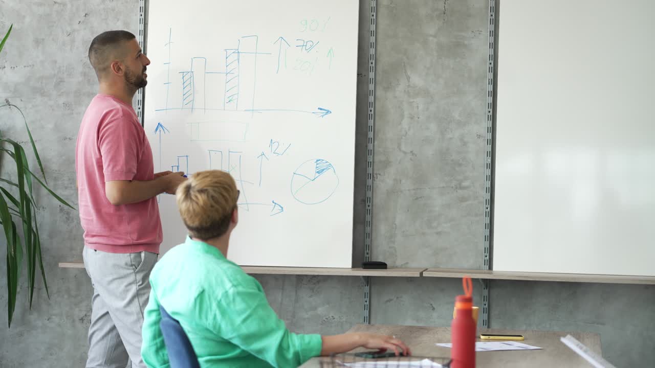 Manager having business meeting with his colleagues at workplace
