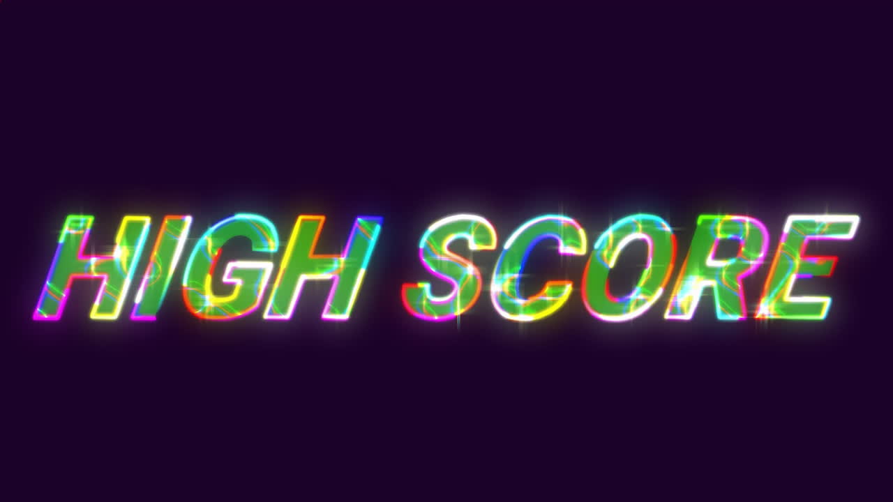 Animazione di testo "high score" su forme rosse su sfondo nero