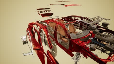 coche desmontado con partes visibles