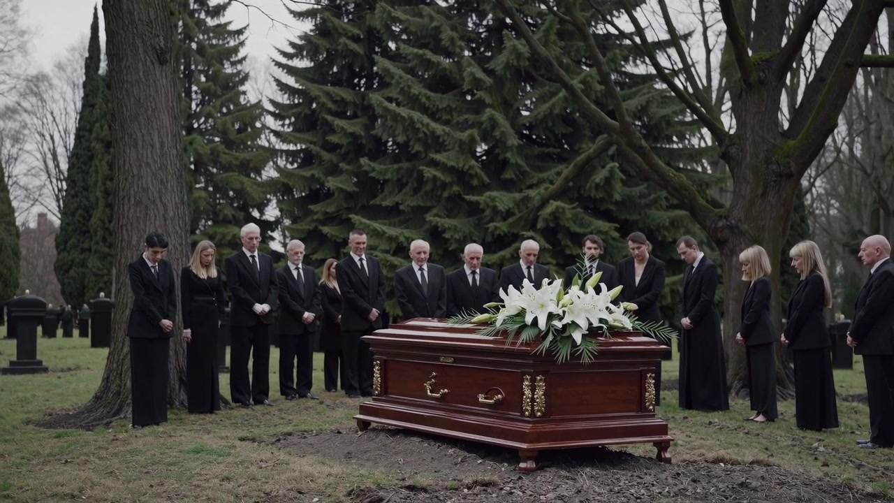 Mourners Standing Around Casket at Cemetery Funeral
