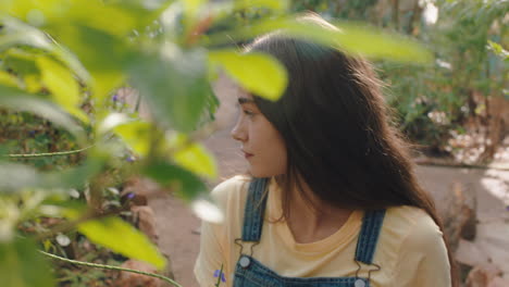 beautiful girl in nature conservation enjoying forest natural beauty thinking of environment relaxing in peaceful wildlife sanctuary 4k footage