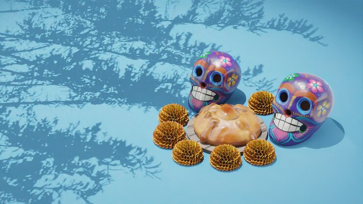 Day of the dead, Mexican holiday background with skulls and marigold flowers