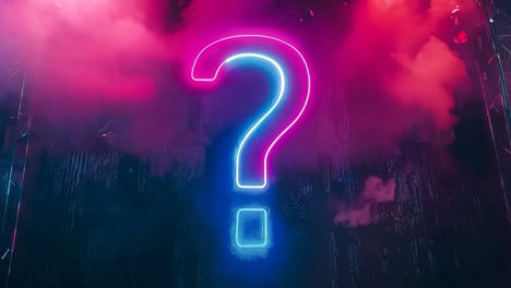 a neon sign with a question mark on a stage