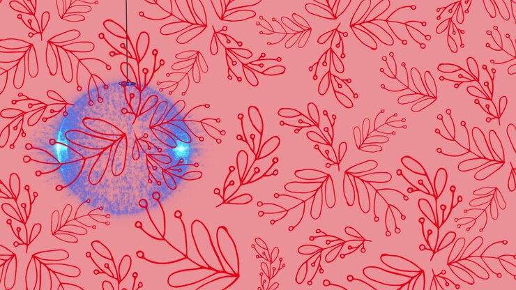 Animazione di pallina di Natale su motivo di vischio su sfondo rosa