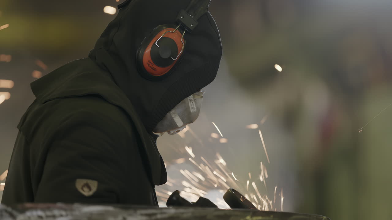 Lavoratore industriale che macinò il metallo