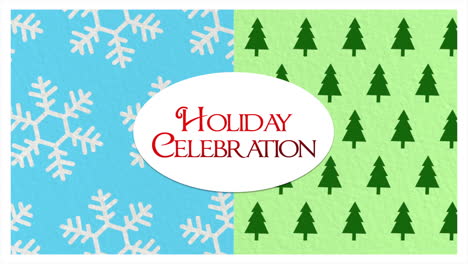 Celebración-Navideña-Con-Copos-De-Nieve-Y-Patrón-De-árboles-Verdes-De-Navidad