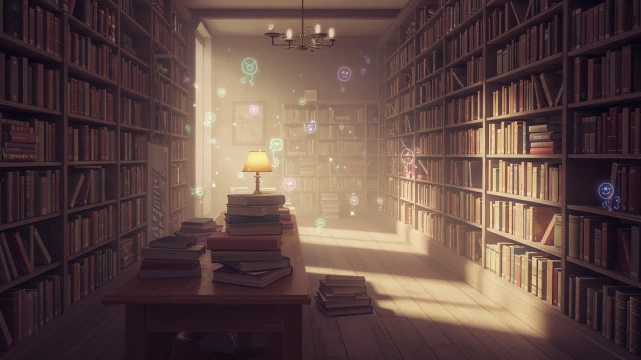 A Serene Library Filled with Books, Gentle Light, and Enchanting Atmosphere, Inviting Exploration of Knowledge and Imagination in a Tranquil Space