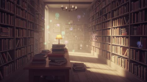 a serene library filled with books, gentle light, and enchanting atmosphere, inviting exploration of knowledge and imagination in a tranquil space
