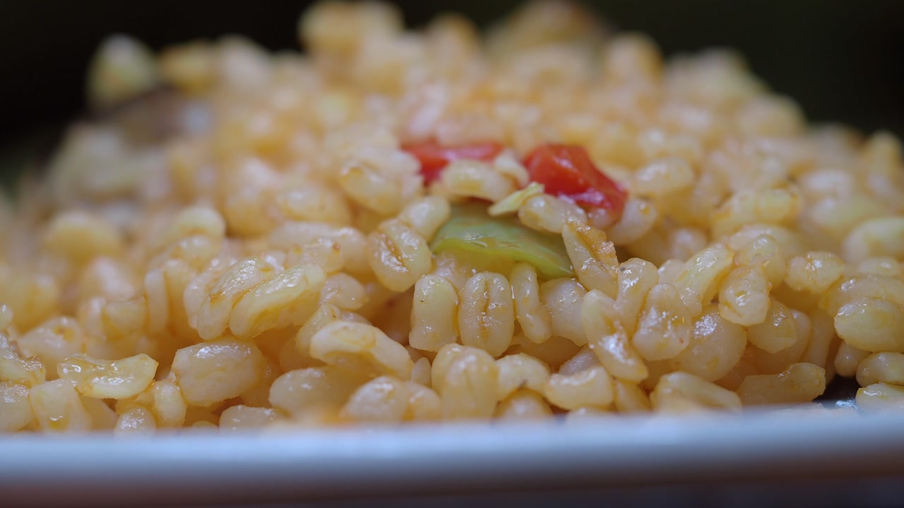 Close-up of Cooked Bulgur Pilaf with Vegetables