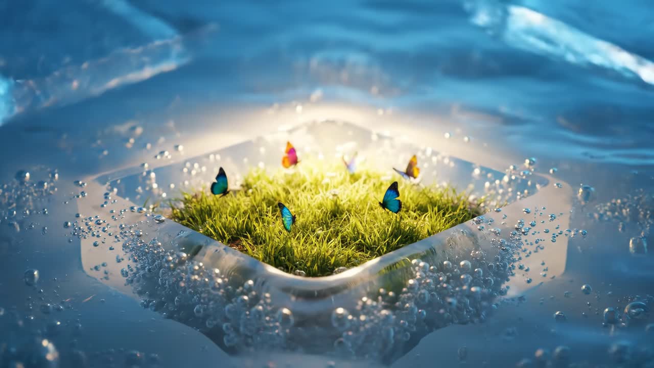 Butterflies on Grass in Ice Cube