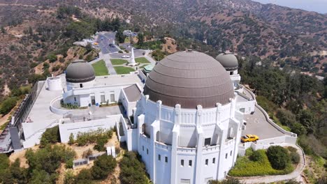 good rising aerial of the griffith park observatory in los angeles california