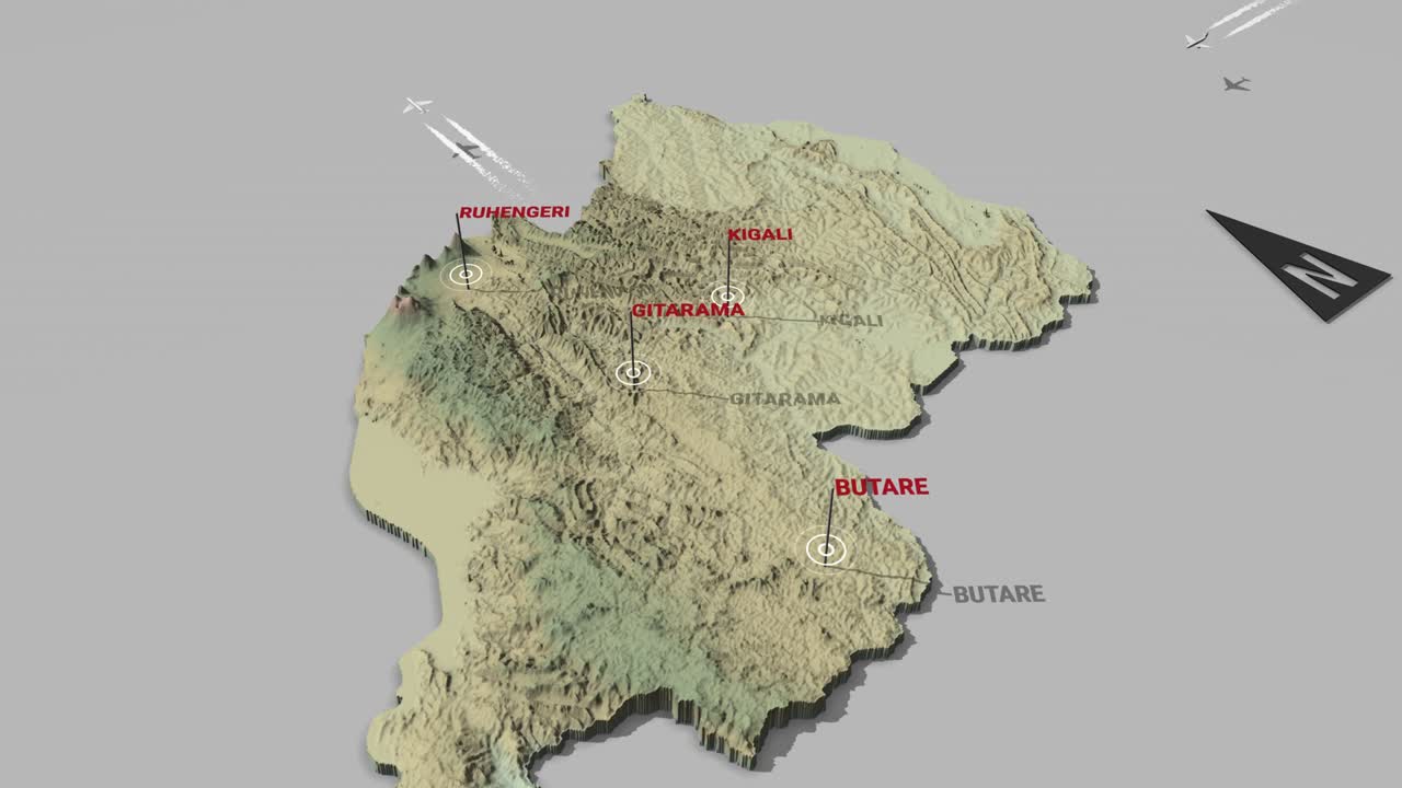 mapa del terreno en 3d de ruanda