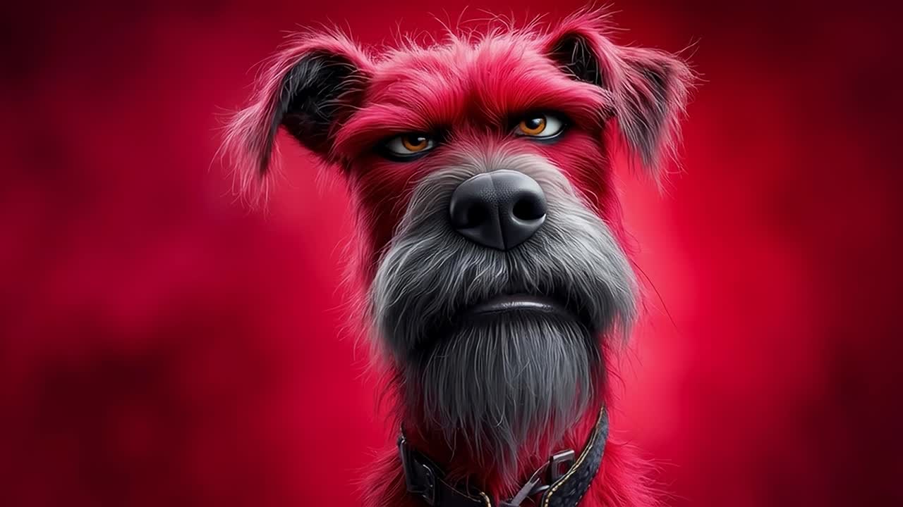 Angry Red Dog Portrait on Scarlet