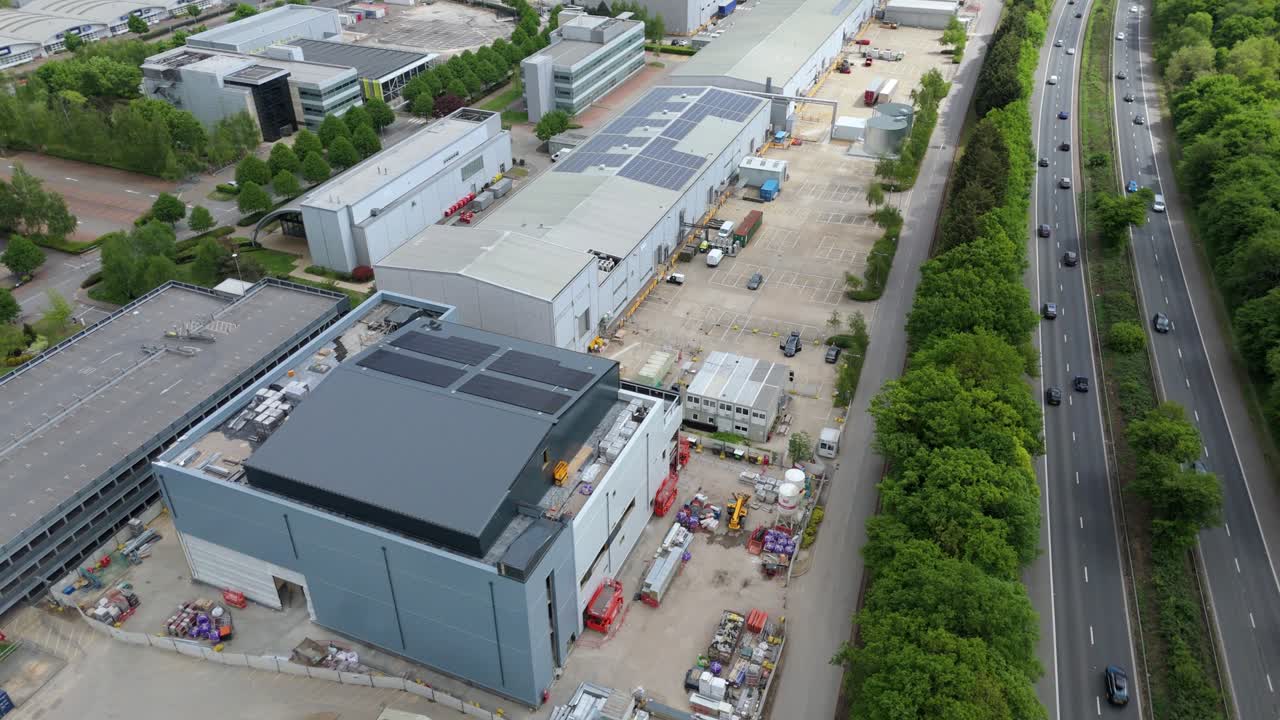 Drone footage of economic infrastructure and transport systems near Stevenage UK