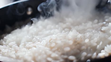 steaming cooked rice