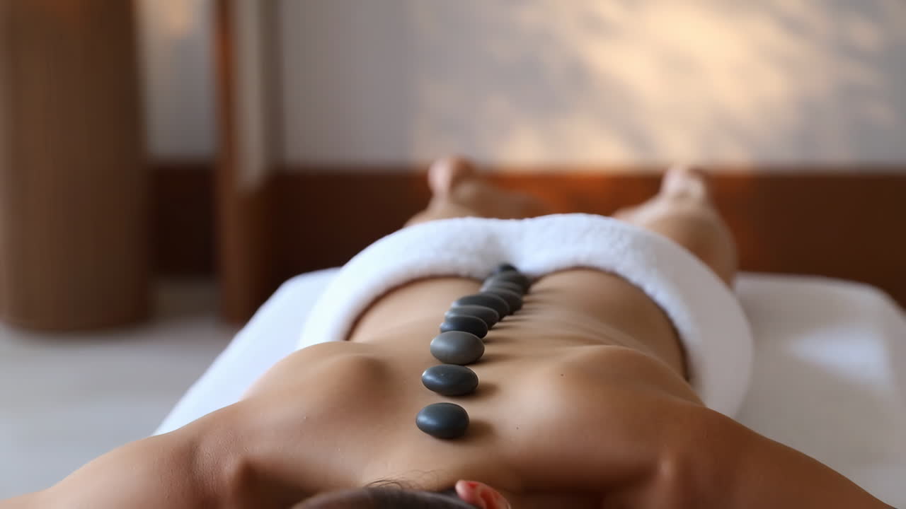 Person modtager hot stone massage på et spa