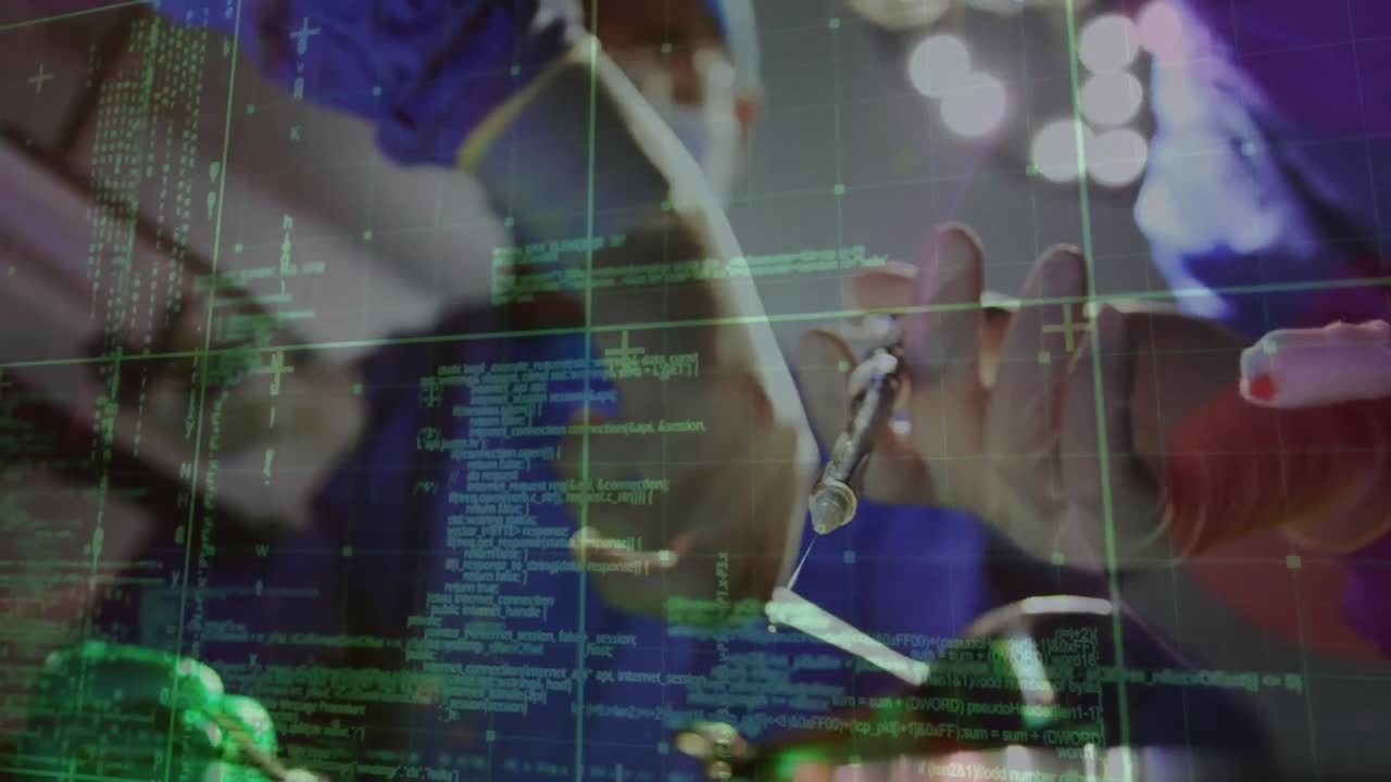 수술 중 백인 외과 의사에 대한 데이터 처리 애니메이션