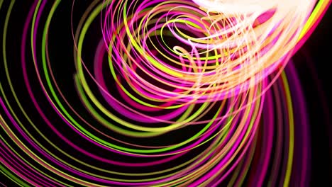 flujo de luz bg en 4k. fondo en bucle abstracto con rastros de luz, flujo de líneas de neón verde rojo amarillo en el espacio se mueven para formar formas en espiral. diseño de movimiento moderno de moda efecto de luz de fondo