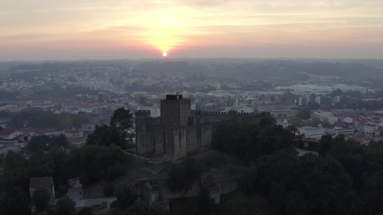 Drone Shot of a Historic Castle during a Sunset