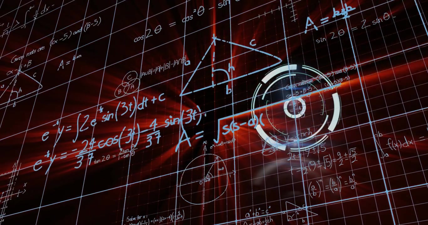 Animation of scope scanning and data processing over clock on black background