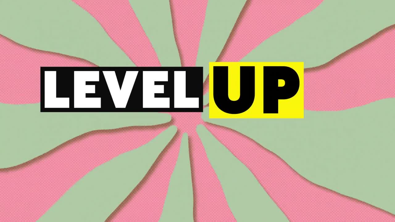 줄무 배경에 레벨 업 텍스트의 애니메이션