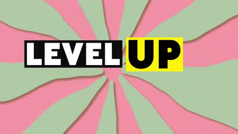 animation of level up text on stripes background