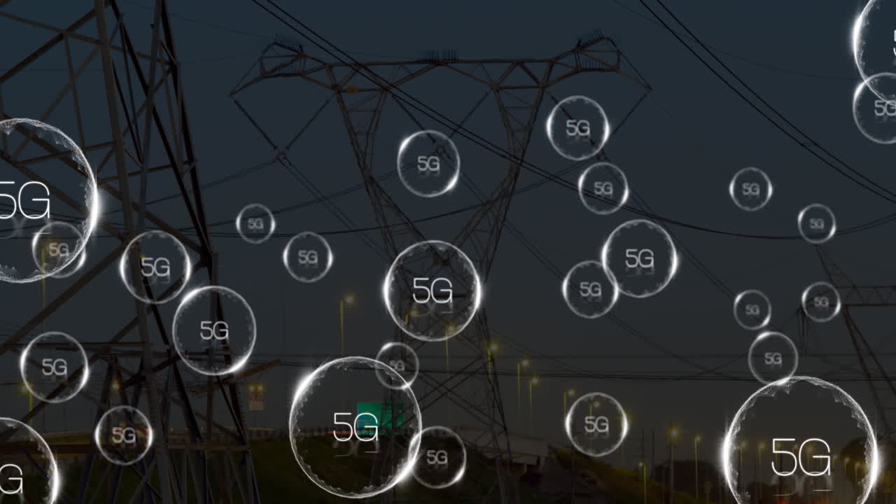 전기 기둥 위에 5g 텍스트 네트워크의 애니메이션
