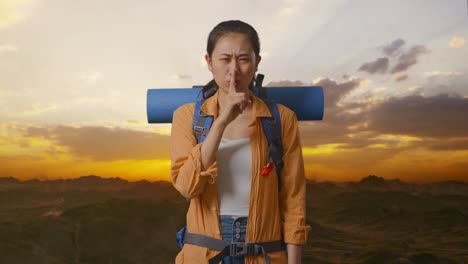 woman hiking, sunset, silence