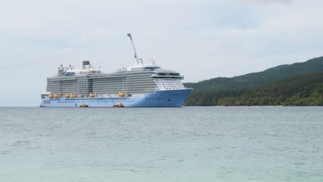 cruise ship anchored at mystery island, vanuatu.