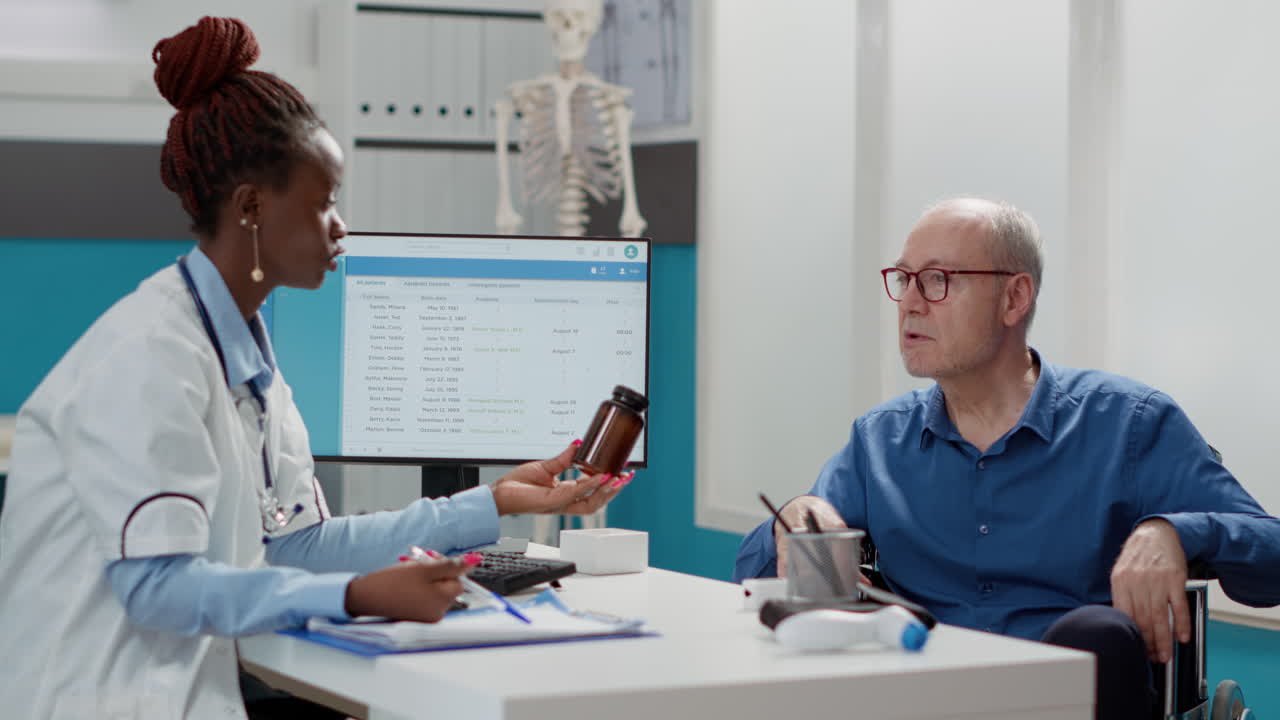 Doctor and patient discussing medicine in a clinic