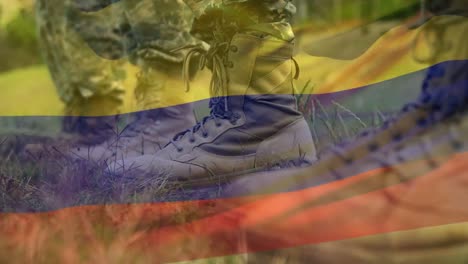 Animation-of-flag-of-colombia-over-diverse-male-soldiers