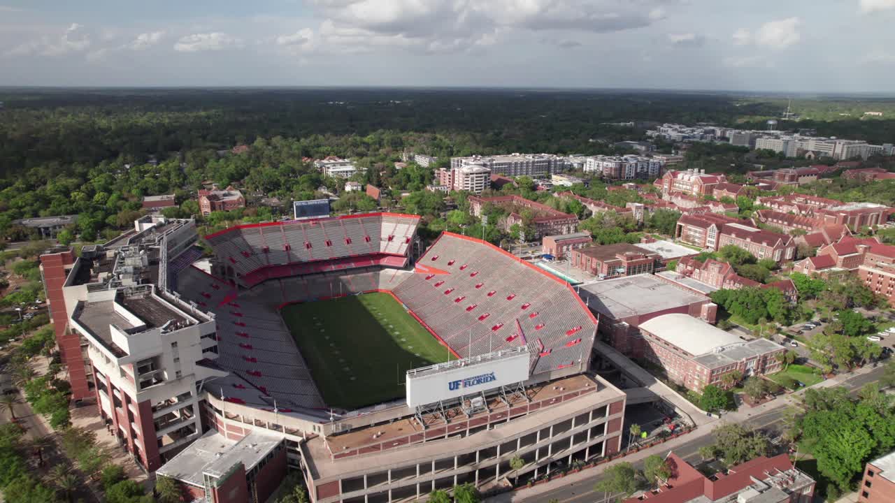 Ben Hill Griffin Stadium at the University of Florida, drone shot, 4K