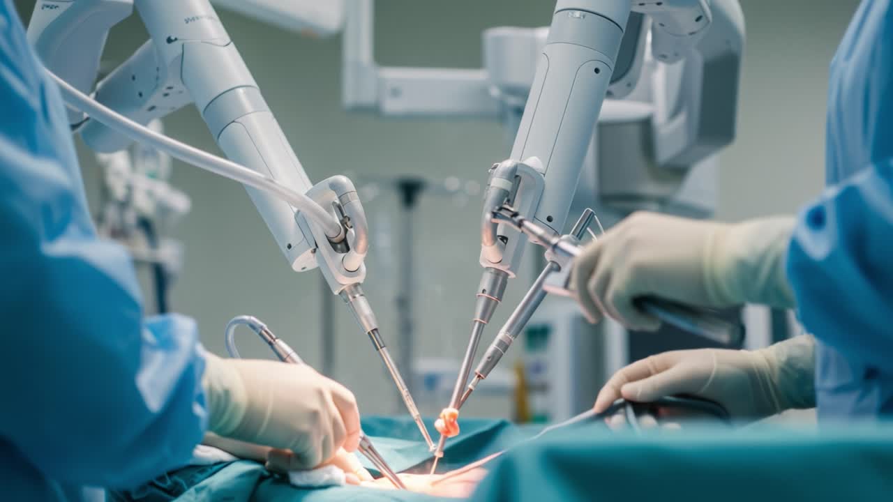 Advanced Robotic Surgical Procedure Utilizing Precision Instruments for Minimally Invasive Surgery by Skilled Medical Professionals in a Modern Operating Room Environment