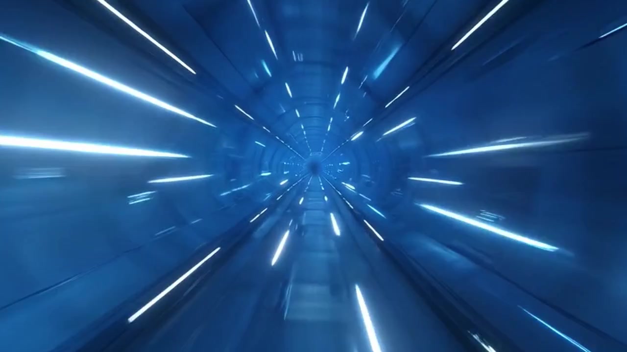 Fast Motion Through a Futuristic Blue Light Tunnel