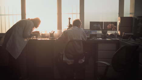 paleontologists at work in a laboratory