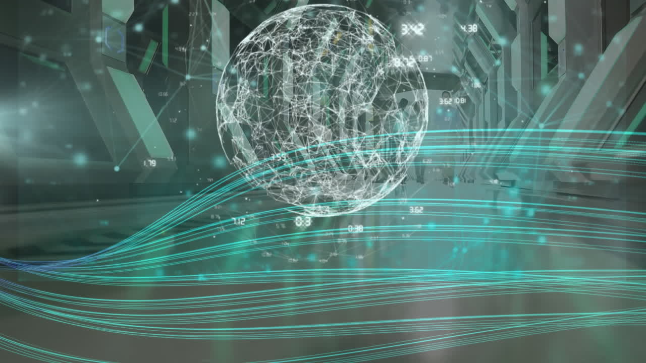 Animation of data processing on screens over business people