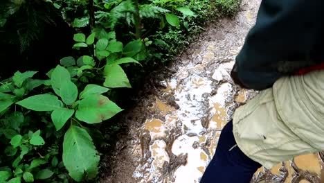 African-local-guide-trying-to-clear-the-overflooded-and-muddy-path-with-a-stick