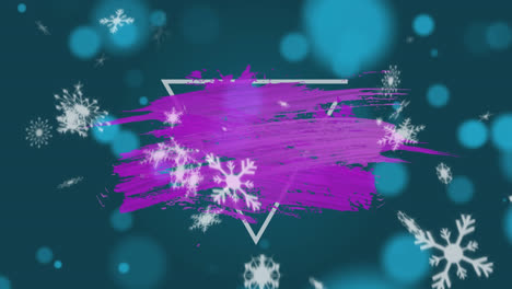 animation of blue paint brush with copy space over snow falling on blue background