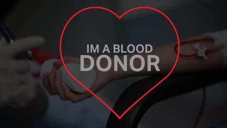 animation of heart frame and im a blood donor text over caucasian female doctor with patient