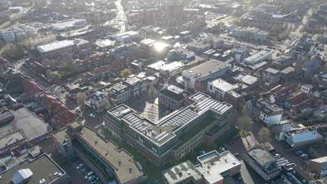 aerial of solar panels on rooftop of city hall in barneveld the netherlands