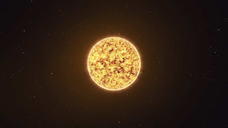 Sun in outer space: 3D animation, zooming out