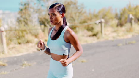 running, sports and woman on mountain in action